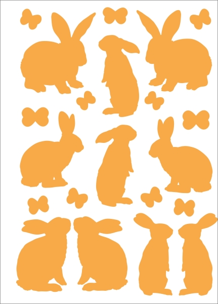 Satinier Schablone/ Aufkleber - 9 Hasen in Gold A5